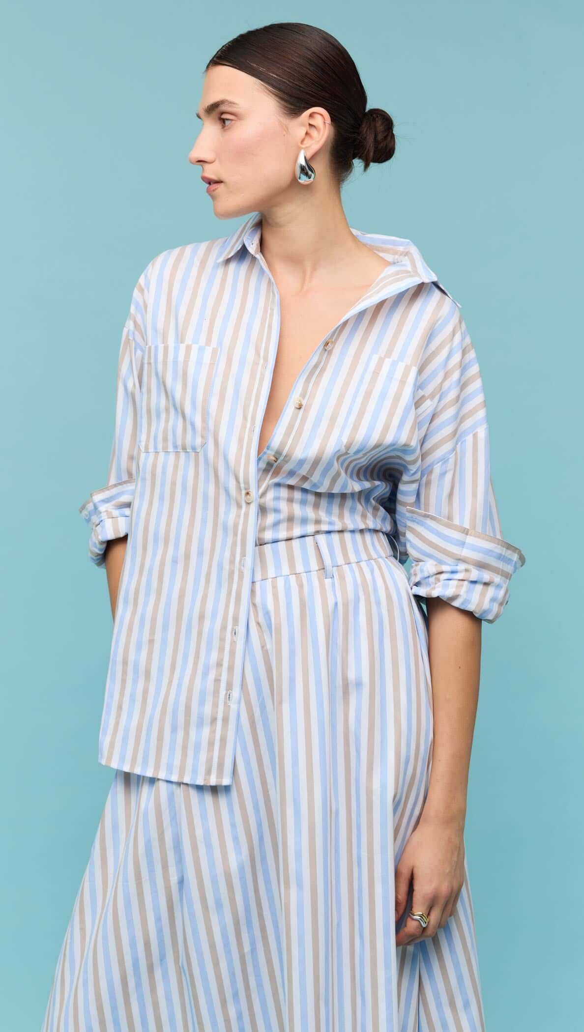 Staple the Label Marcella Blue/Brown Stripe Shirt