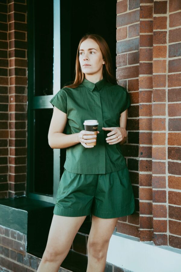 Cloth + Paper + Scissors Fairway Green Boxy Shirt