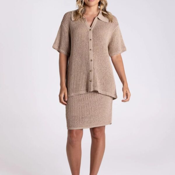 Two T's Yarn Button Up - Taupe