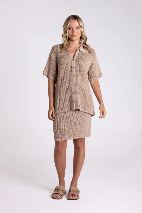 Two T's Yarn Button Up - Taupe
