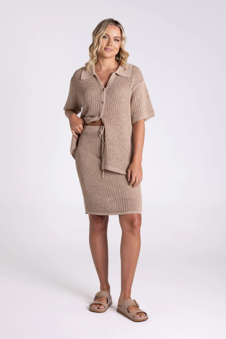 Two T's Yarn Button Up - Taupe - Image 2