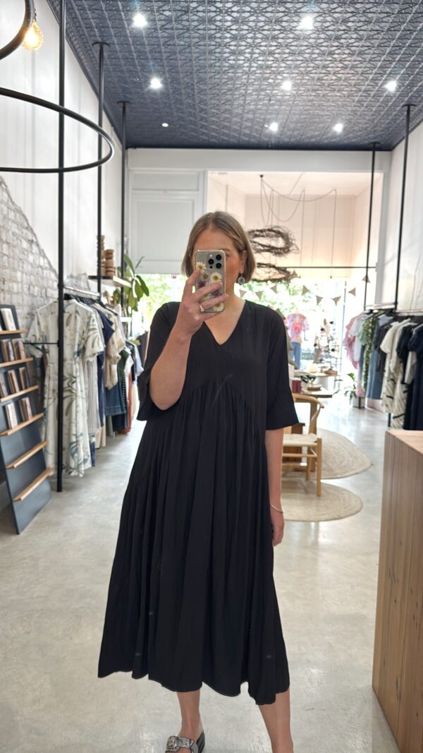 Two T's Black 3/4 Sleeve  V Neck Dress