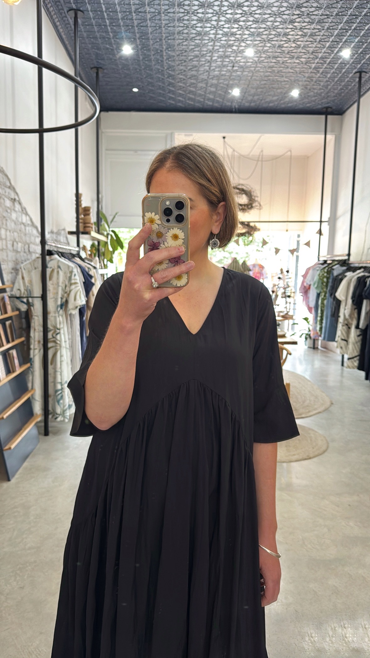 Two T's Black 3/4 Sleeve V Neck Dress - Image 2