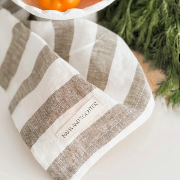 Mama & Tochter Linen Tea Towel - Olive Stripes