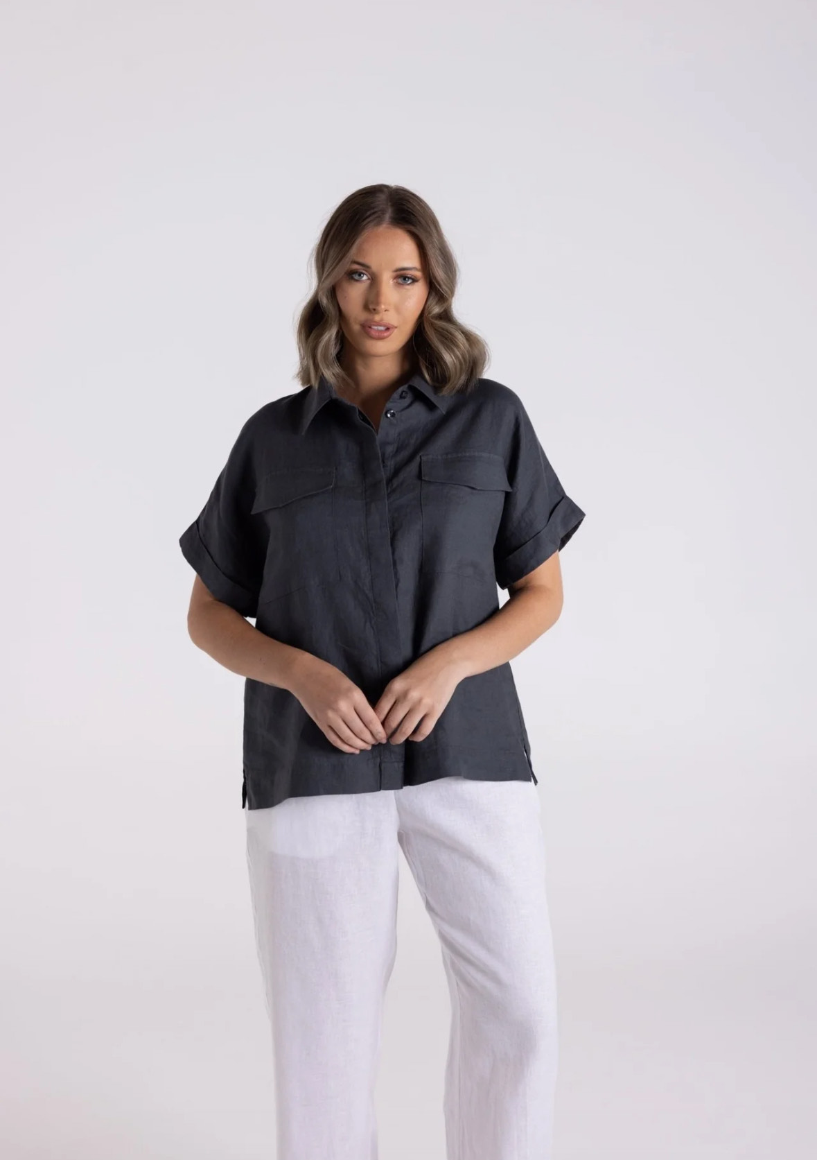 Two T's Charcoal Button Up Shirt - Image 2