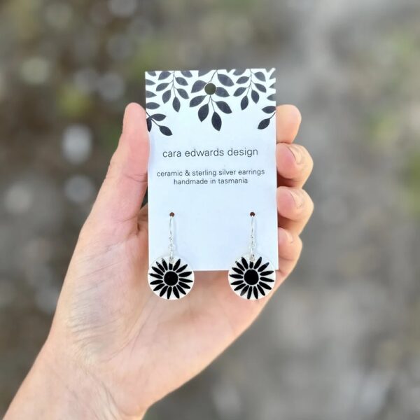 Cara Edwards ceramic earrings small black flowers