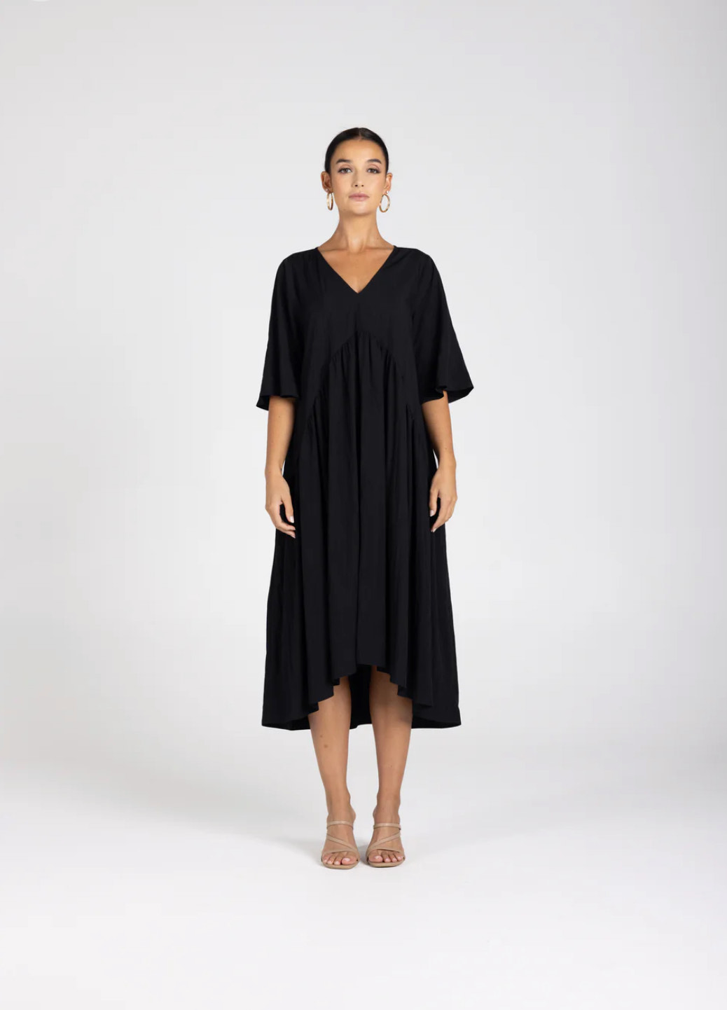 Two T's Black 3/4 Sleeve V Neck Dress - Image 3