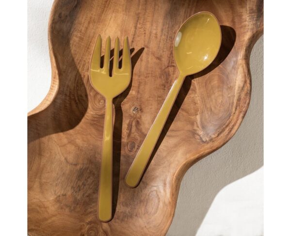 Alder Enamel Salad Servers - Olive