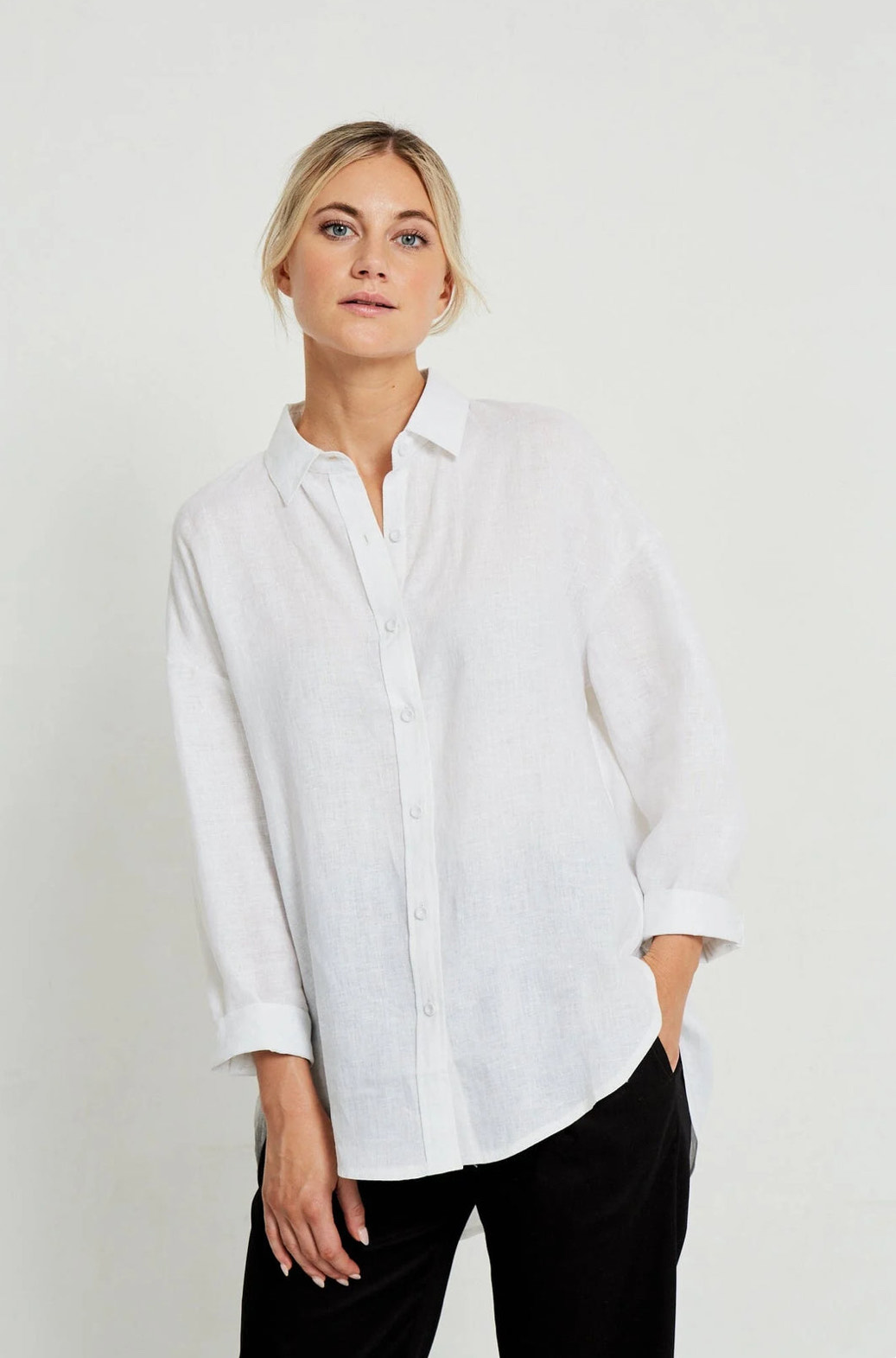 Little Lies White Linen Boyfriend Shirt - Image 2