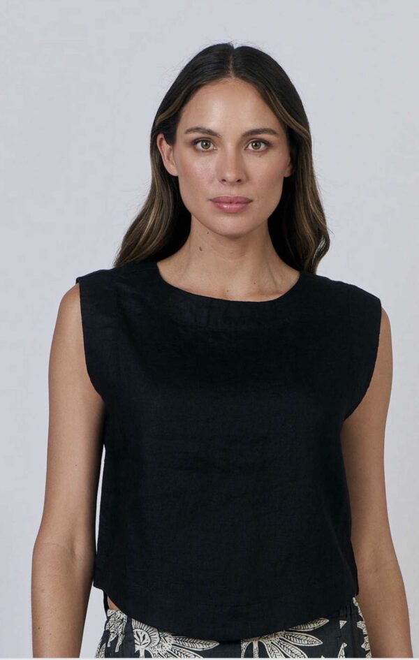 Naturals by O & J Black  Linen Singlet Top