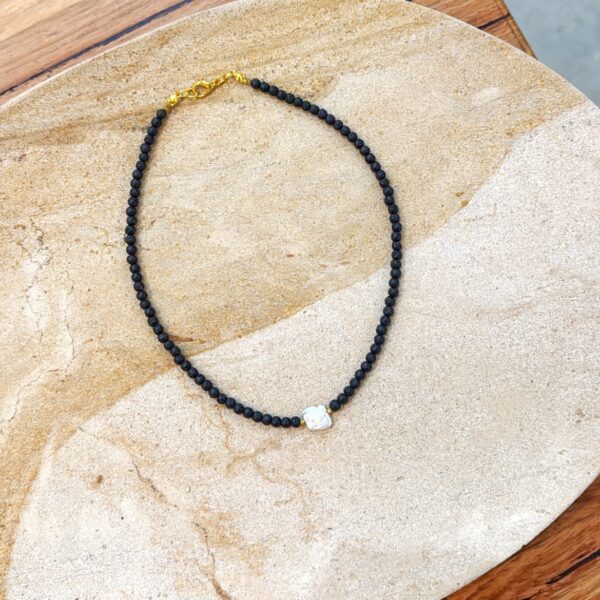 Shortlist square pearl & Lava stone necklace