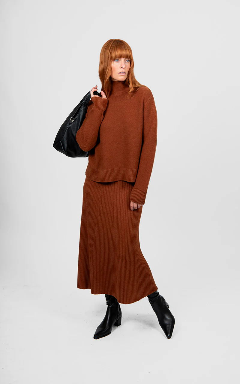 Bridge & Lord Merino Cashmere Skirt in Cognac