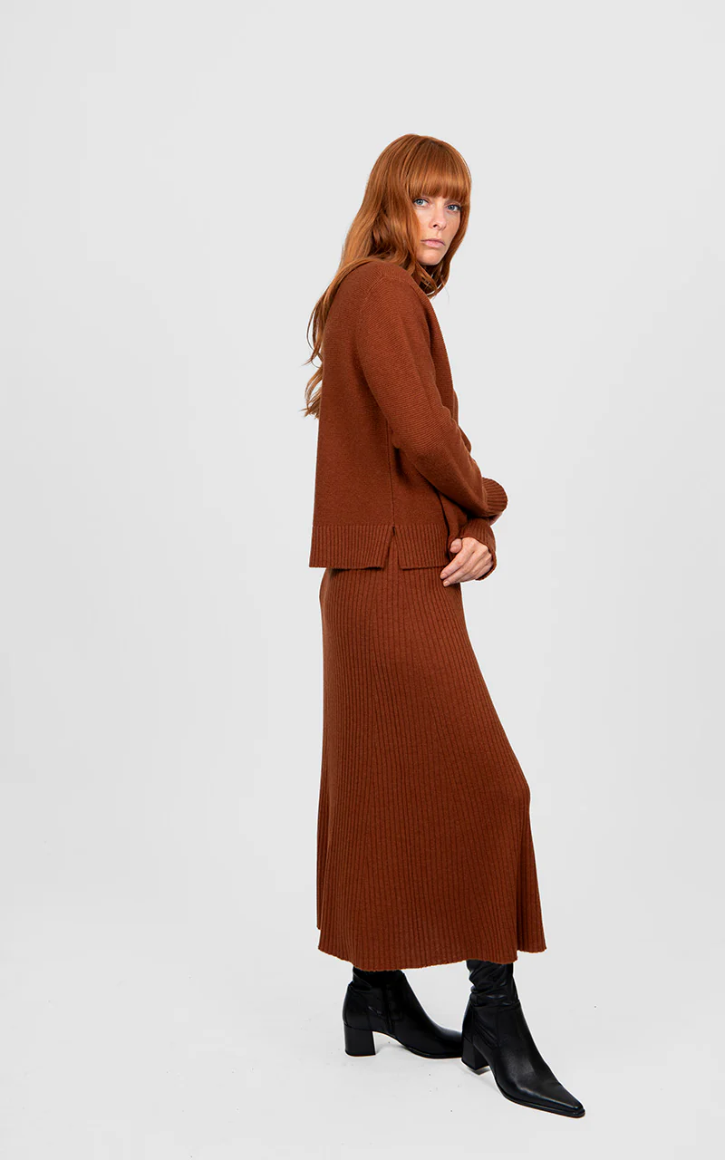 Bridge & Lord Merino Cashmere Skirt in Cognac - Image 2