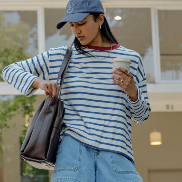 Ceres Life Scout Slouchy Long Sleeve Tee - Milk/Prussian Blue