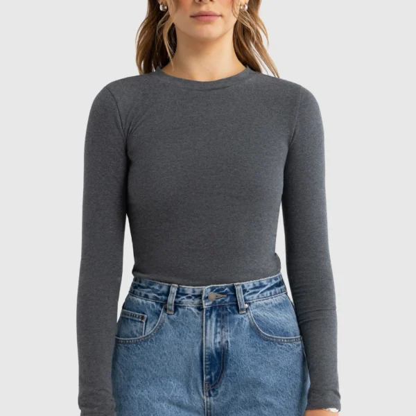 ORTC Evie Long Sleeve Fitted Top - Charcoal