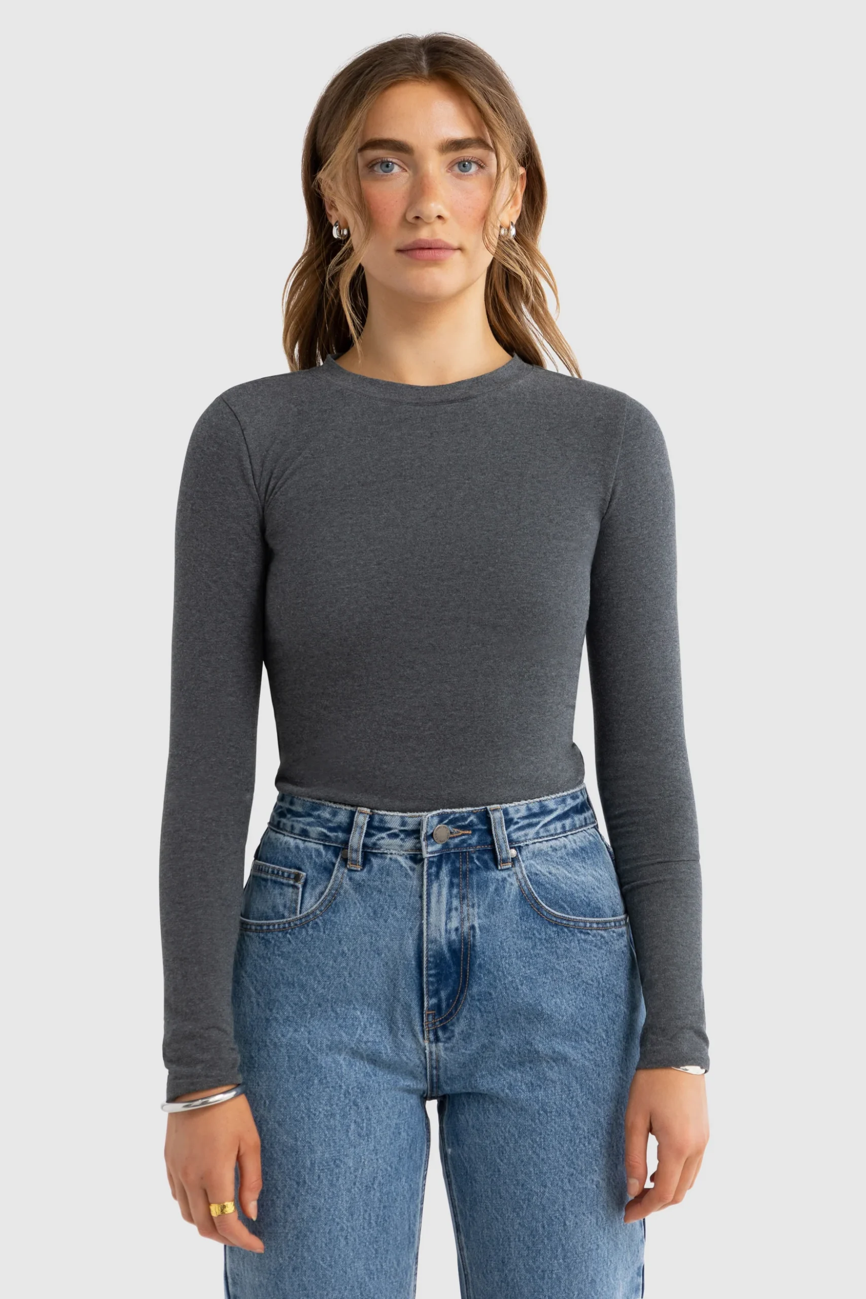ORTC Evie Long Sleeve Fitted Top - Charcoal