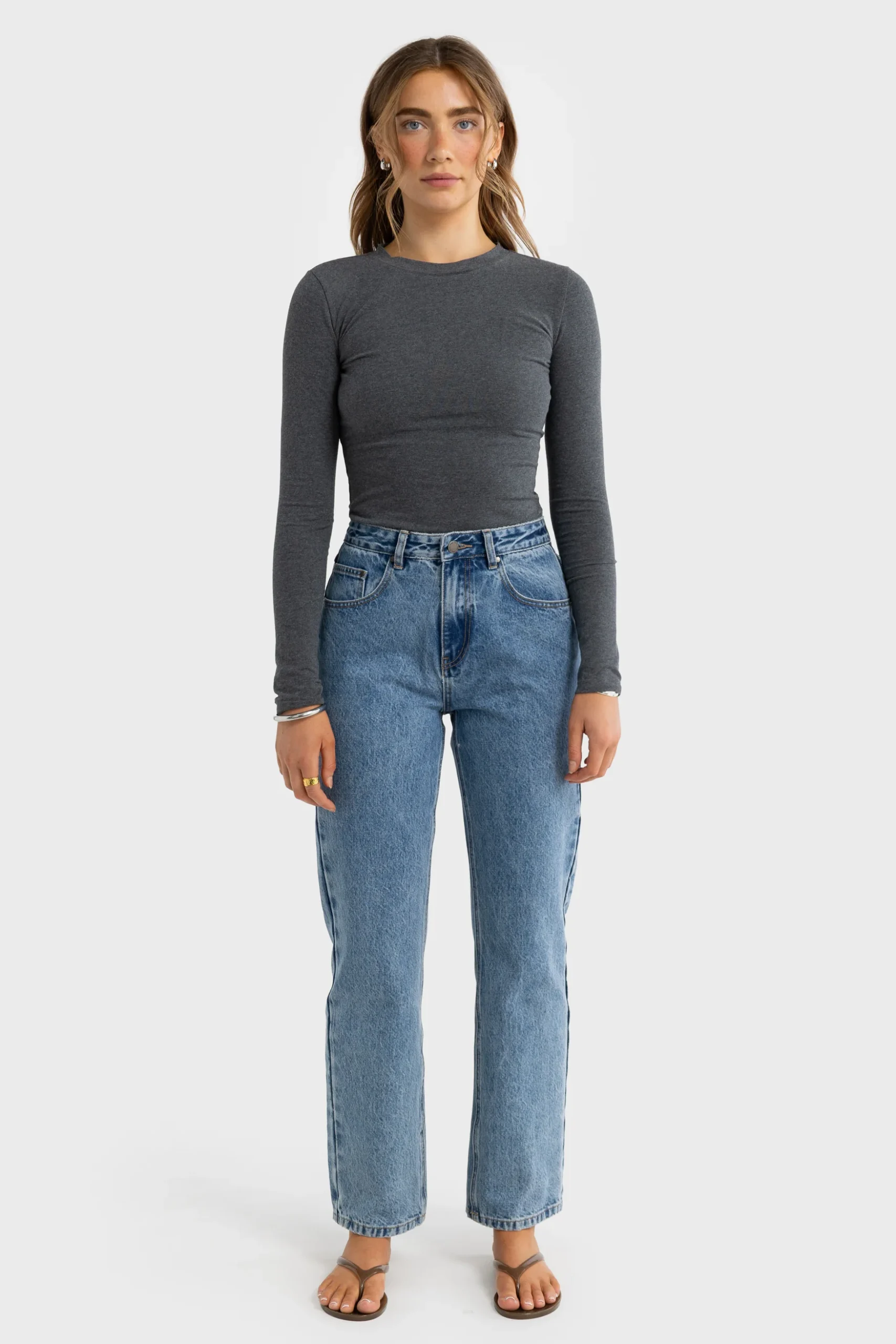 ORTC Evie Long Sleeve Fitted Top - Charcoal - Image 3