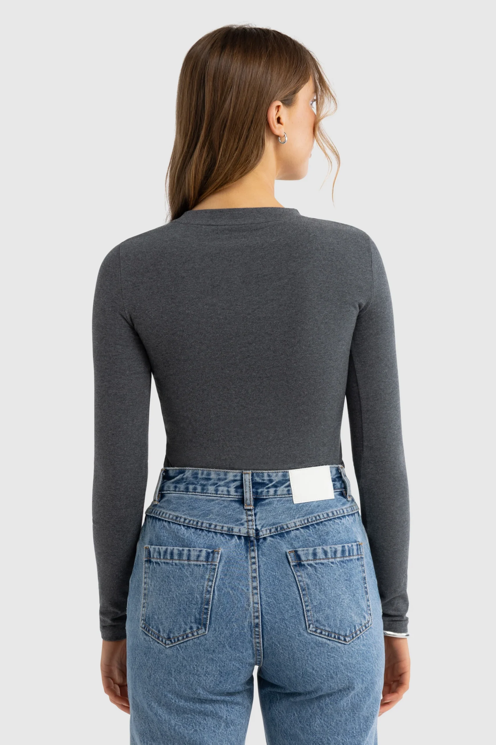 ORTC Evie Long Sleeve Fitted Top - Charcoal - Image 4