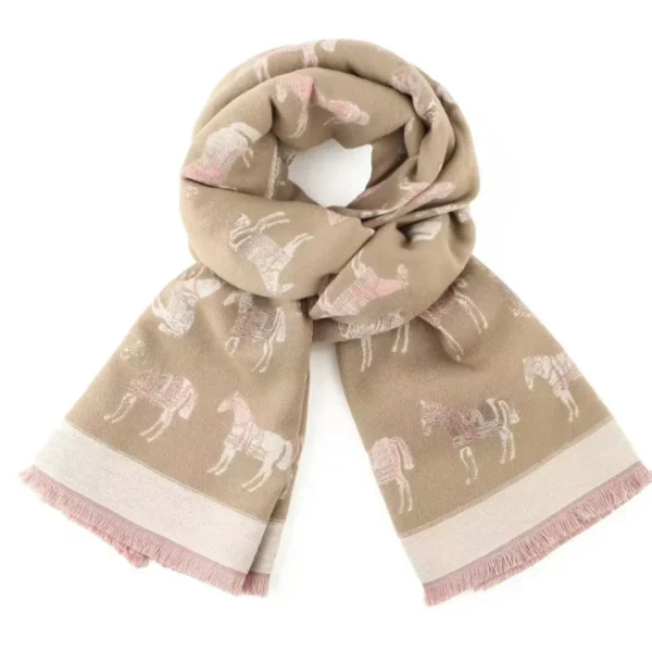 Greenwood Reversible Equestrian Horse Winter Scarf – Beige/Pink