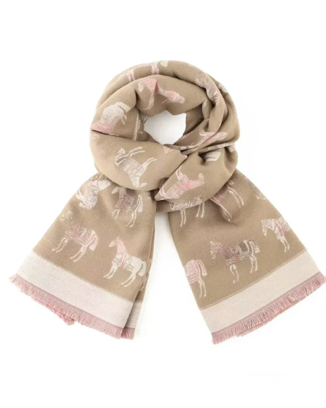 Greenwood Reversible Equestrian Horse Winter Scarf – Beige/Pink