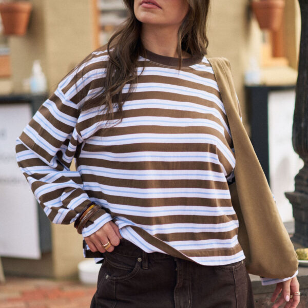 Ceres Life beau long sleeve Cocoa Sky Blue Stripe Tee