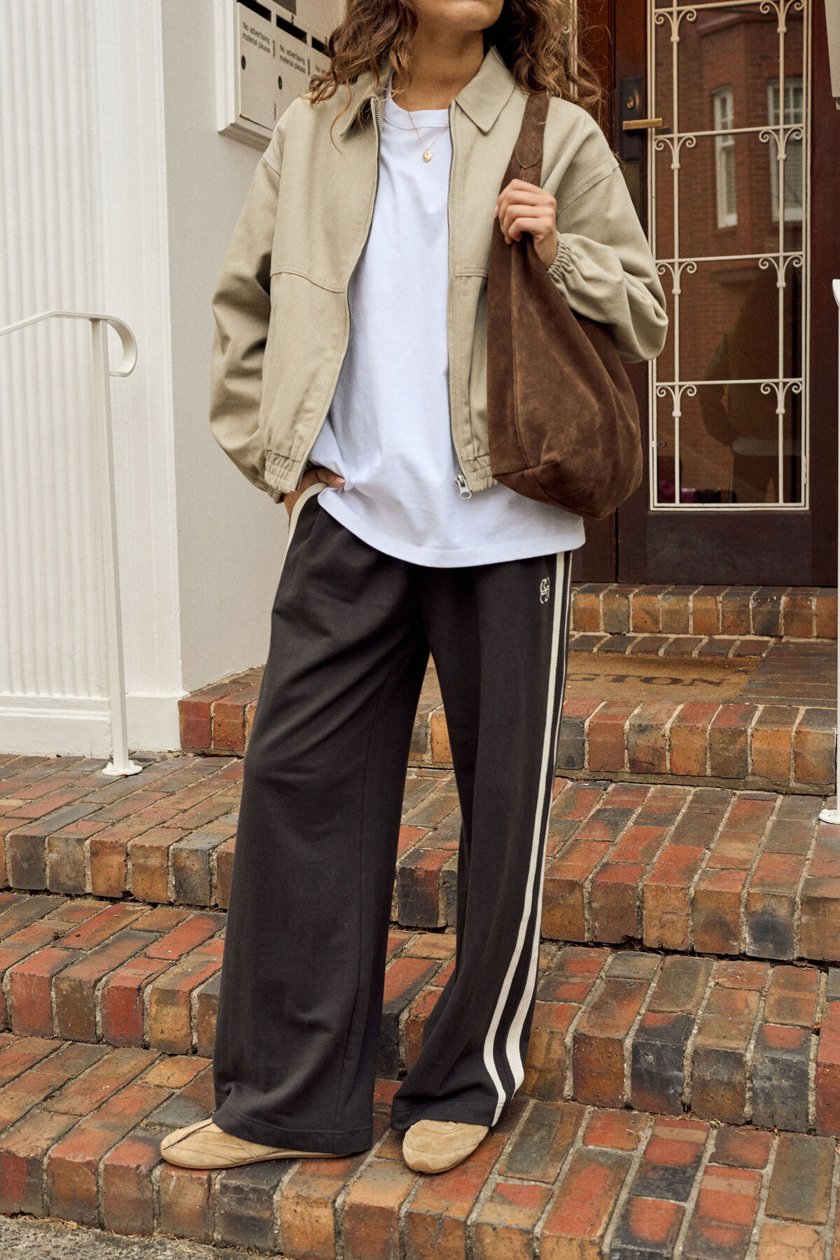 Ceres Life Gigi Wide Leg Trackpant - Black with White Stripe - Image 3