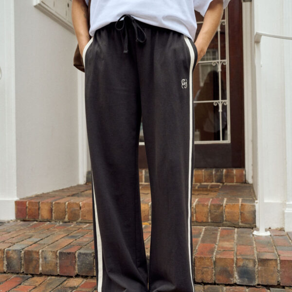Ceres Life Gigi Wide Leg Trackpant - Black with White Stripe
