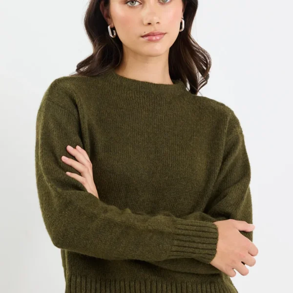 Huddle Funnel Neck Khaki Jumper