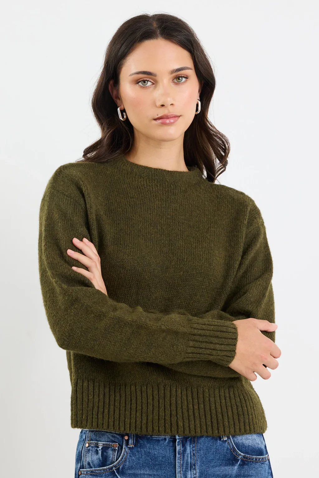 Huddle Funnel Neck Khaki Jumper