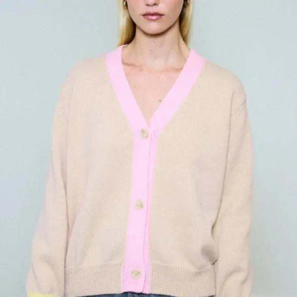 Little Lies pink & Camel cardigan