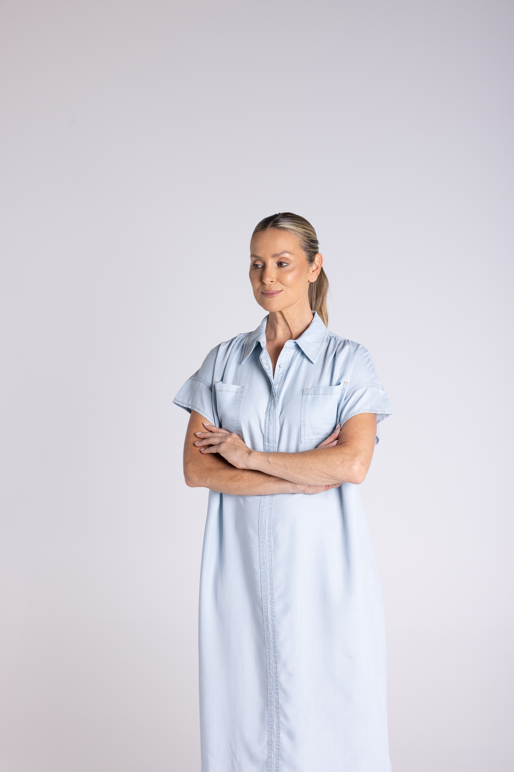 Two T's Denim Shirtdress - Cornflower Blue - Image 2