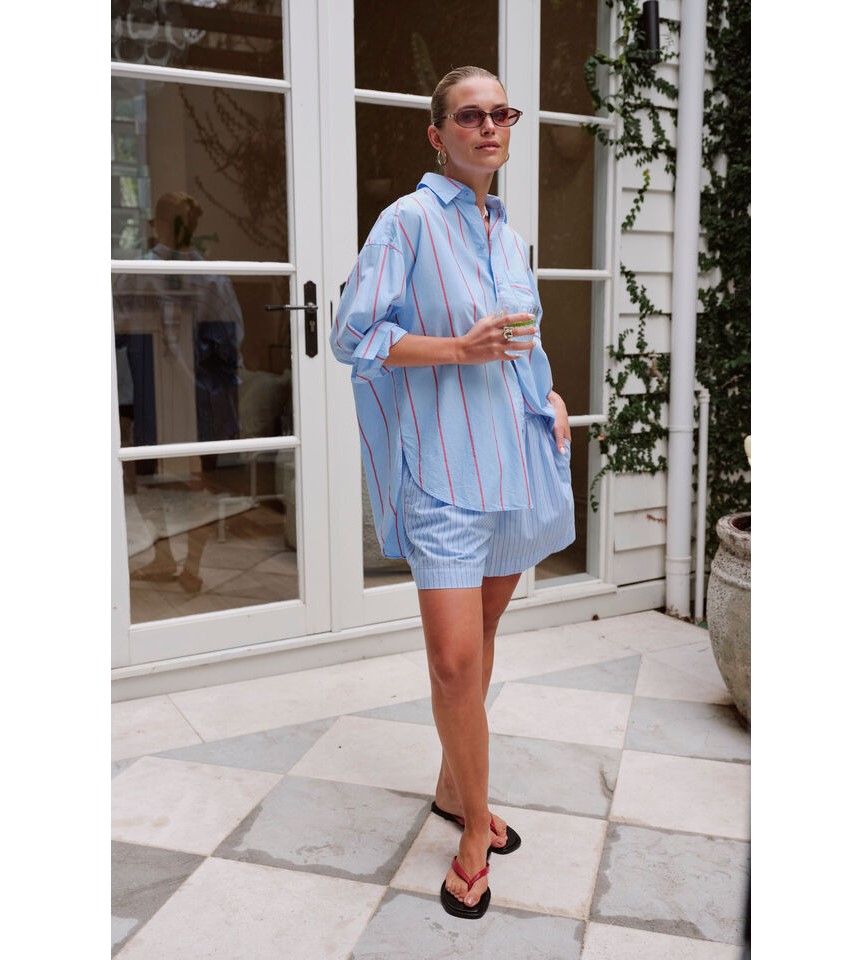 Ceres Life Peta Oversized Shirt - Fresh blue & red stripe - Image 2