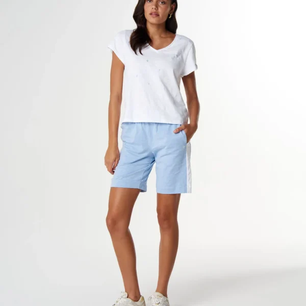 Cloth + Paper + Scissors Embroidered V Neck Tee