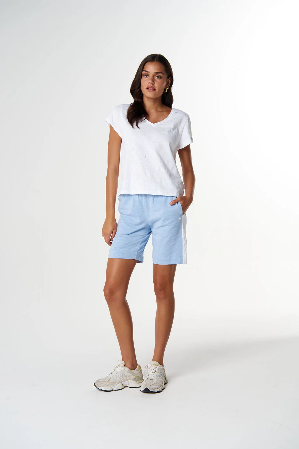 Cloth + Paper + Scissors Embroidered V Neck Tee