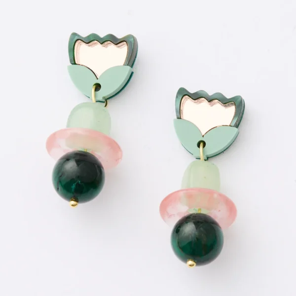 Martha Jean Clio Earrings - Green/Rose
