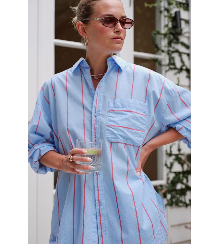 Ceres Life Peta Oversized Shirt - Fresh blue & red stripe - Image 3