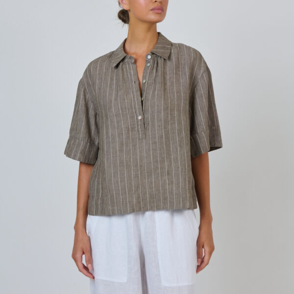 Naturals by O & J Linen stripe Blouse in Gauze