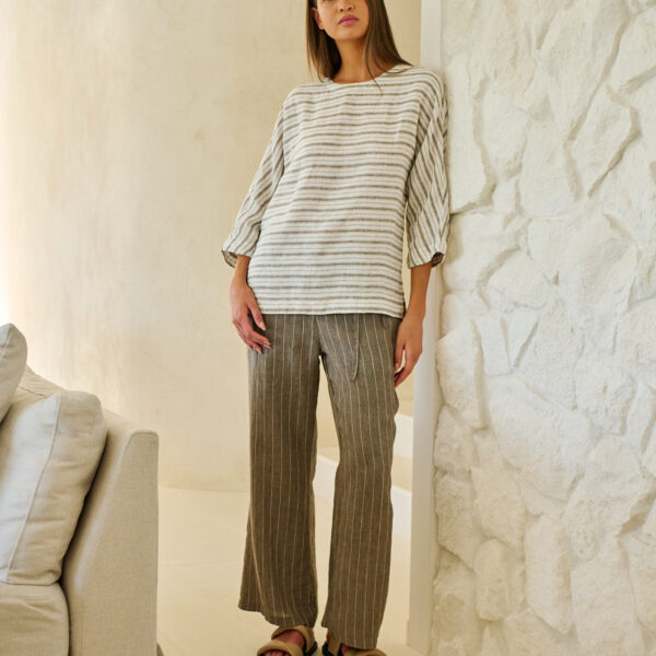 Naturals by O & J Linen stripe Pant in Gauze