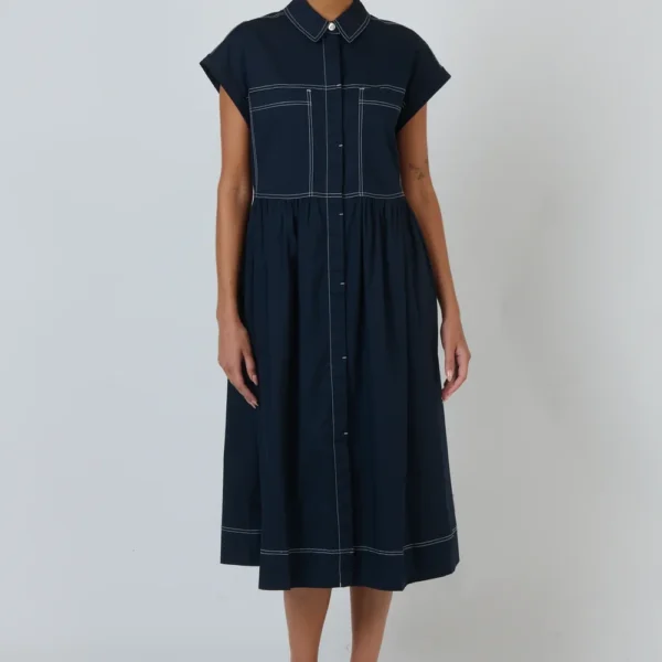 Naturals by O & J Navy with White Stitching Dress