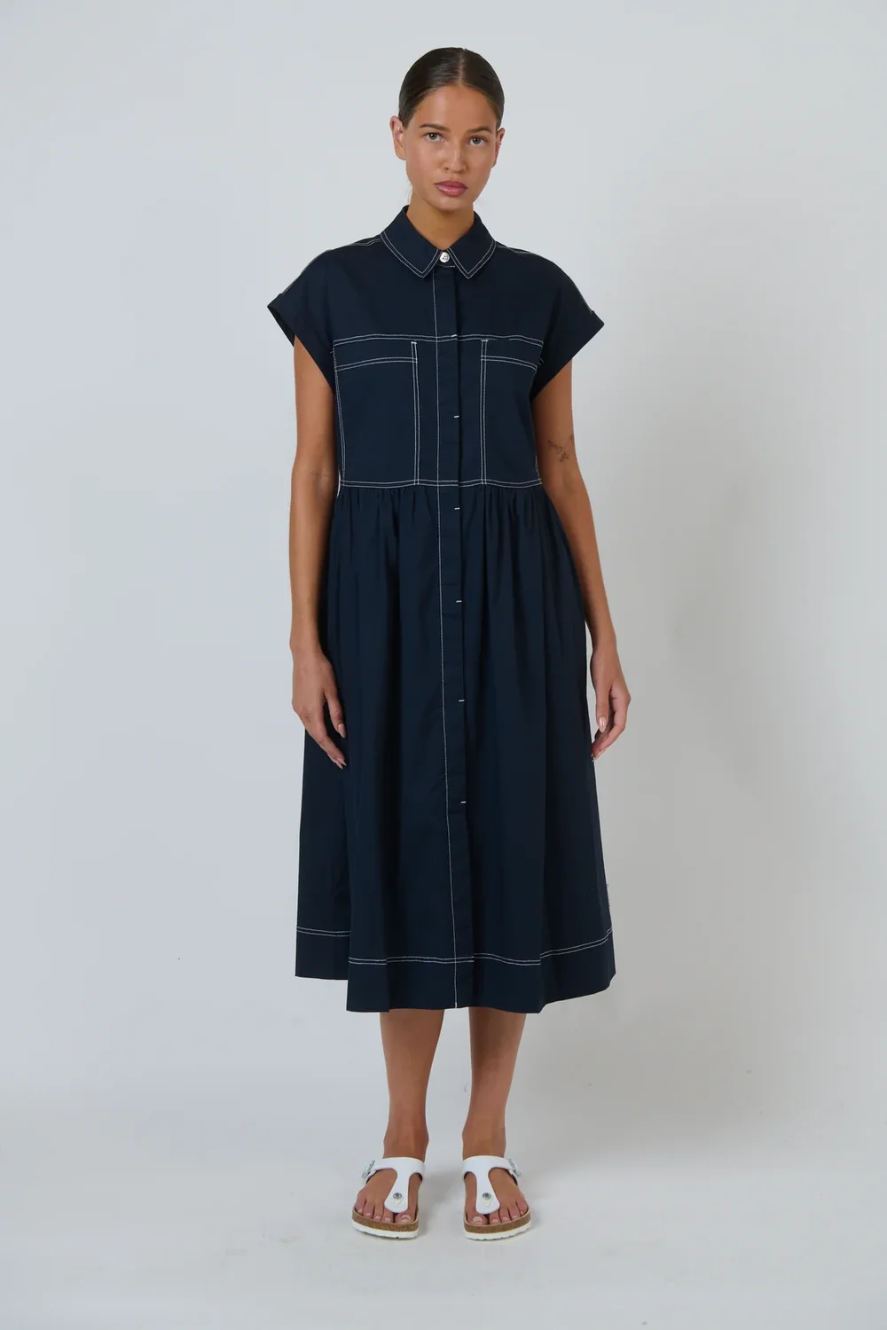 Naturals by O & J Navy with White Stitching Dress
