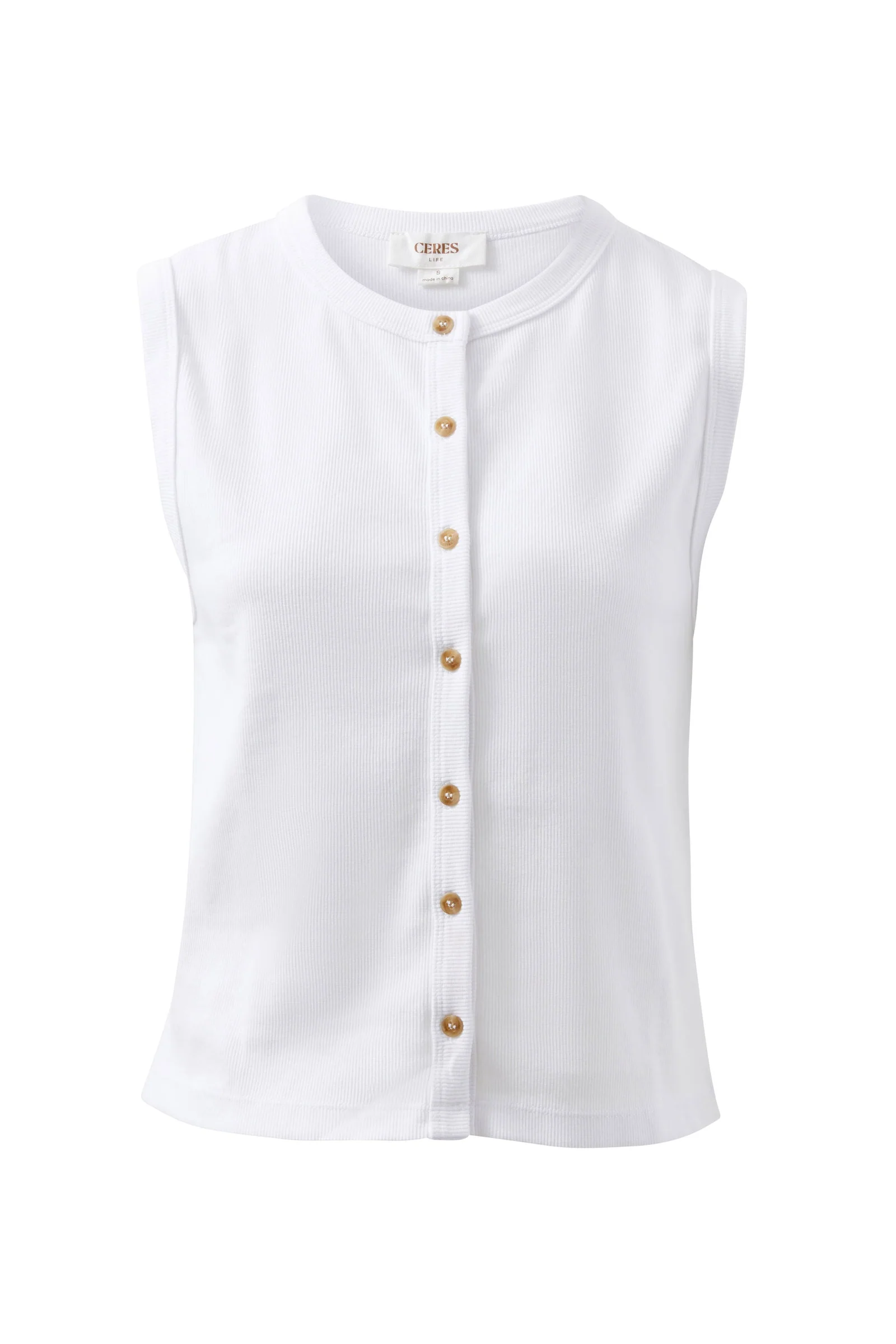 Ceres Lyla Button Through Rib Tank/White - Image 3