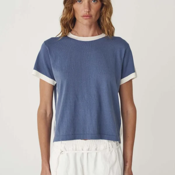 Rowie Rania Contrast Knit Tee - Chalk Blue