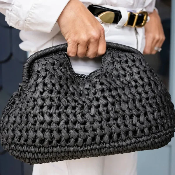 Greenwood Pippa Raffia Clutch - Black