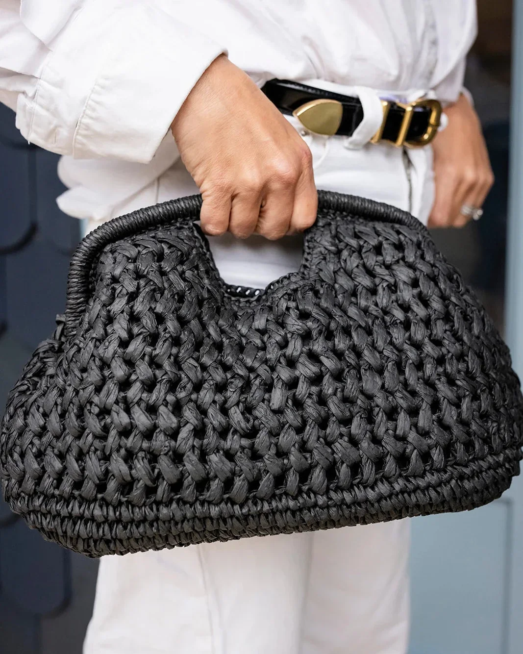 Greenwood Pippa Raffia Clutch - Black