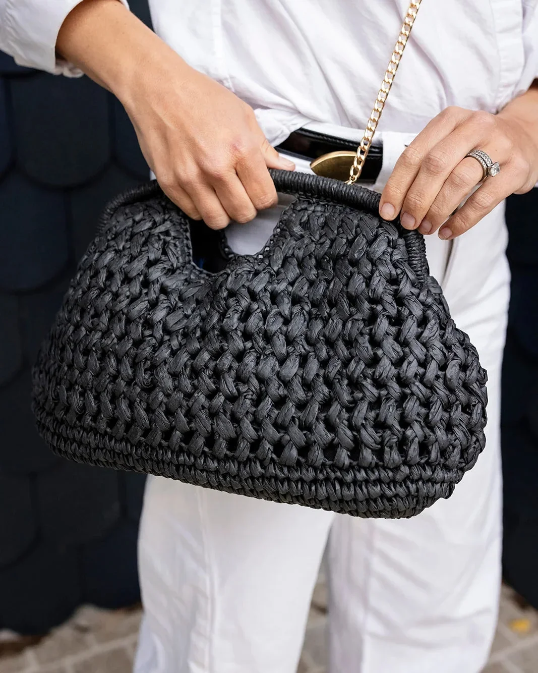 Greenwood Pippa Raffia Clutch - Black - Image 2