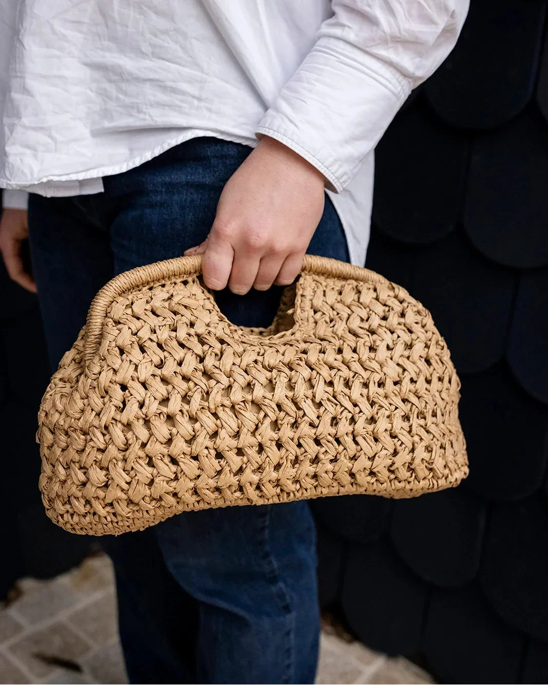 Greenwood Pippa Raffia Clutch - Straw
