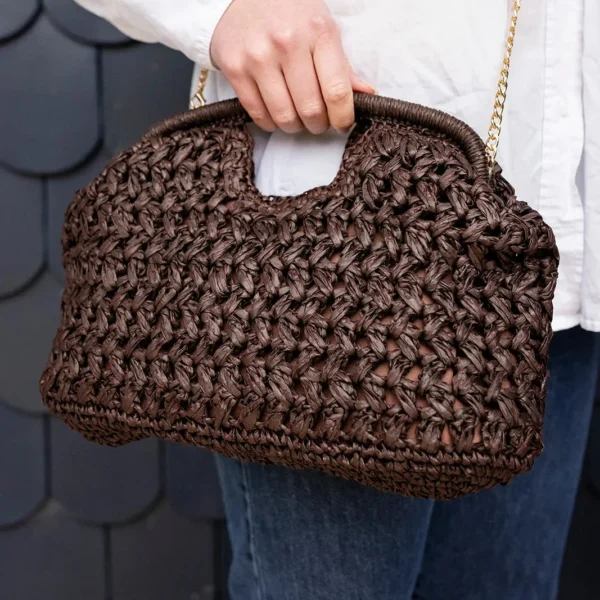 Greenwood Pippa Raffia Clutch - Chocolate