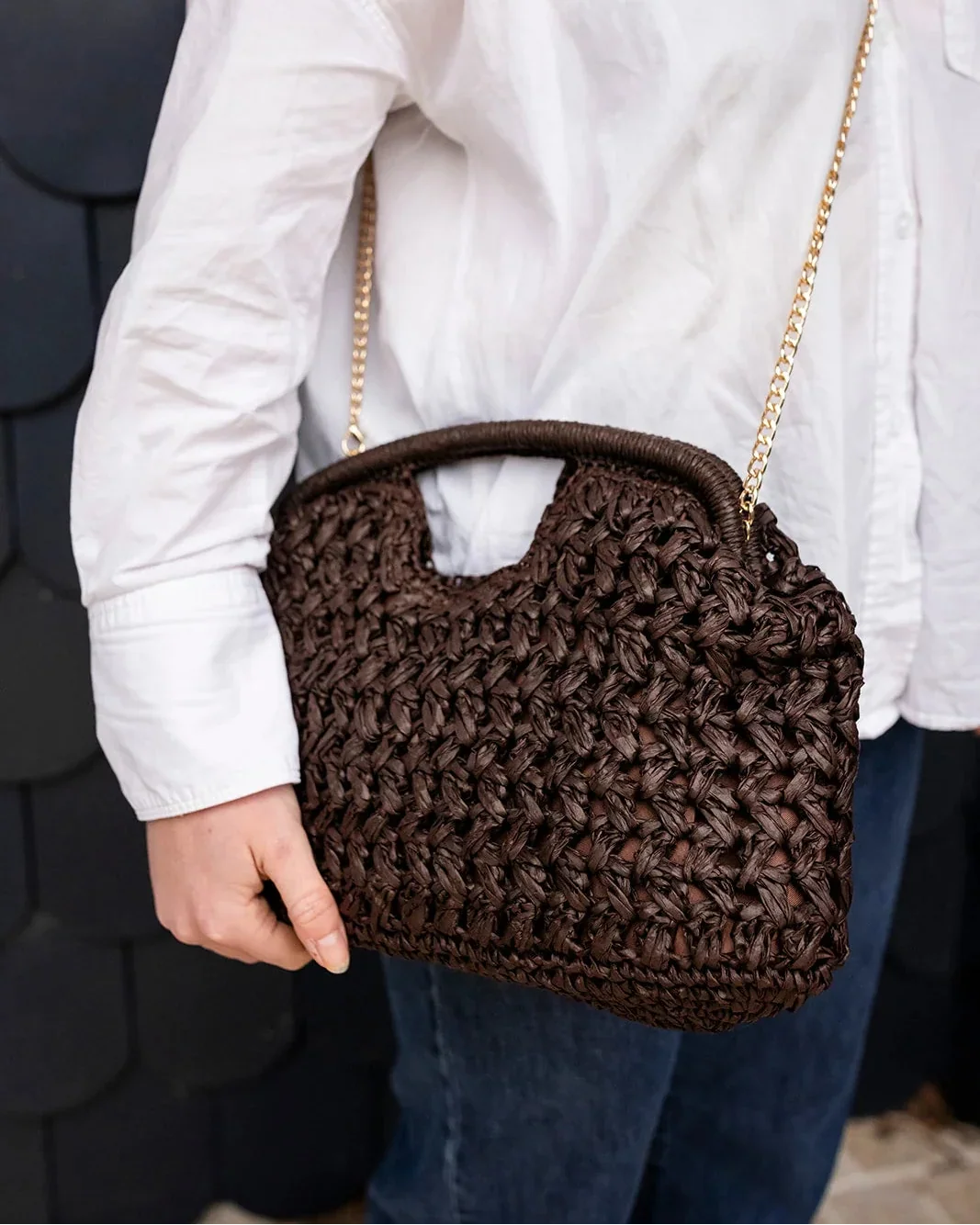 Greenwood Pippa Raffia Clutch - Chocolate - Image 2