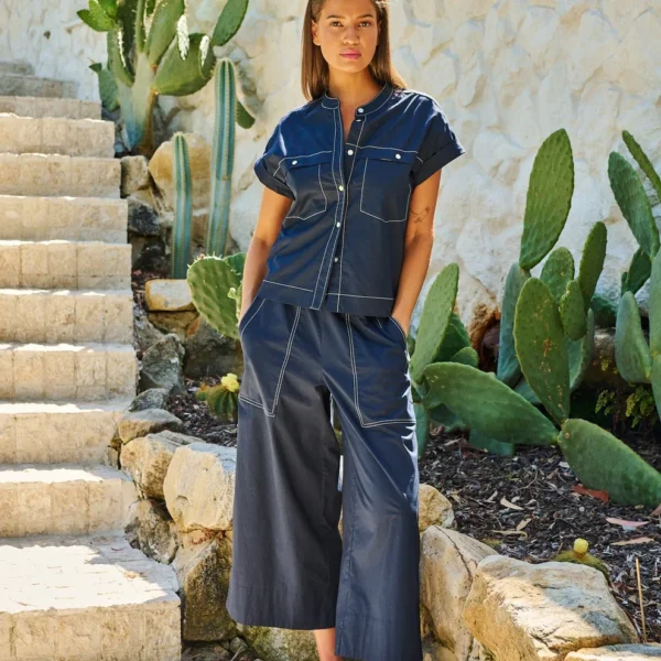 Naturals by O & J Wide Leg Pants - Navy stitching